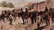 Giovanni Fattori Artilleriecorps zu Pferd auf einer Dorfstrasse France oil painting artist
